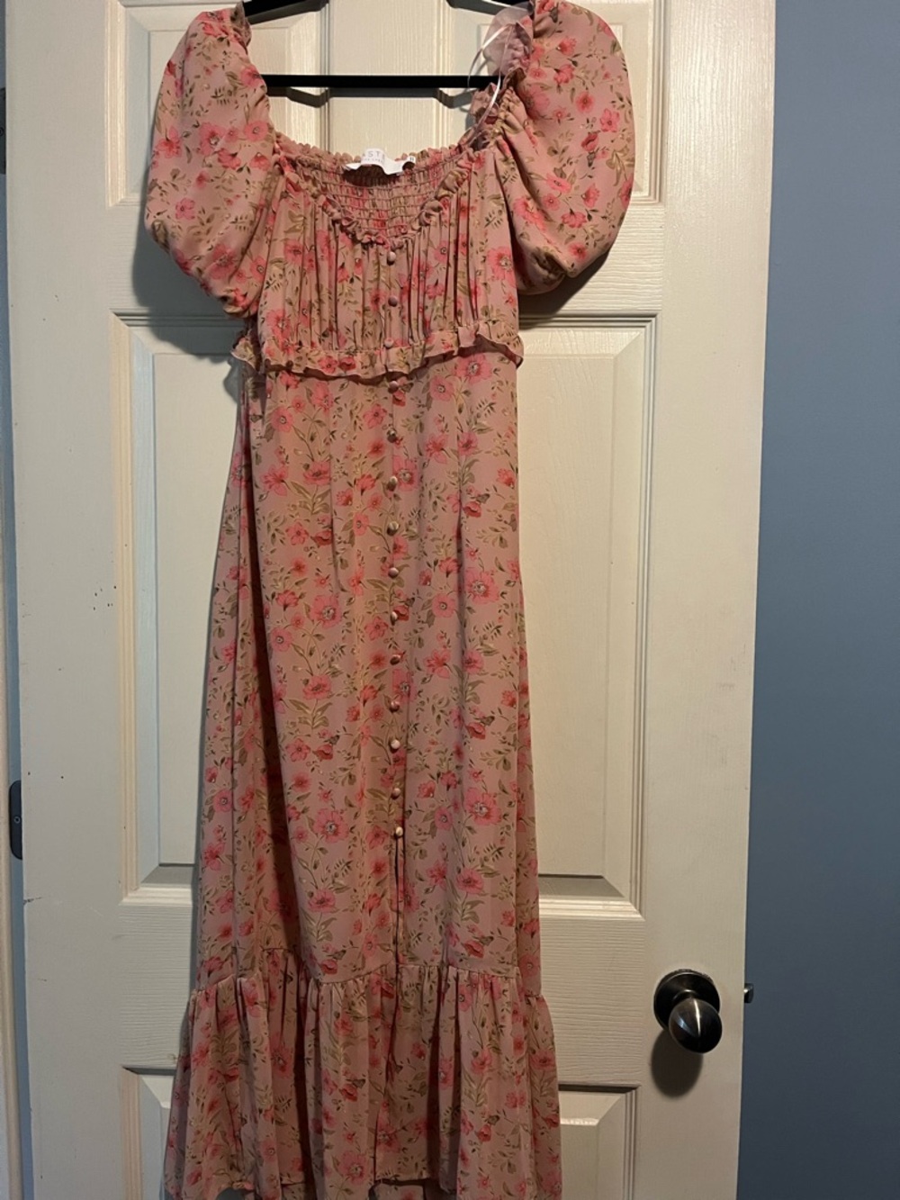 Astr Pink Floral Puff-Sleeve Midi-Maxi Dress cottagecore